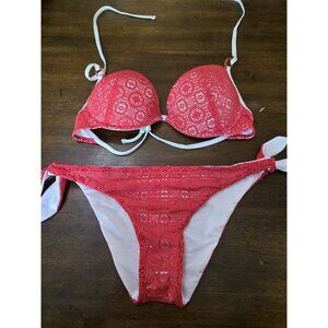 NWOT Tezenis M Red White LaceTie Side Push Up Bikini Swim Set 126781